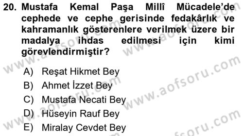 Milli Mücadele Tarihi Dersi 2024 - 2025 Yılı (Final) Dönem Sonu Sınav Soruları 20. Soru