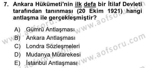 Milli Mücadele Tarihi Dersi 2024 - 2025 Yılı (Final) Dönem Sonu Sınav Soruları 7. Soru