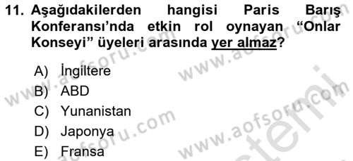 Milli Mücadele Tarihi Dersi 2025 - 2026 Yılı (Final) Dönem Sonu Sınav Soruları 11. Soru