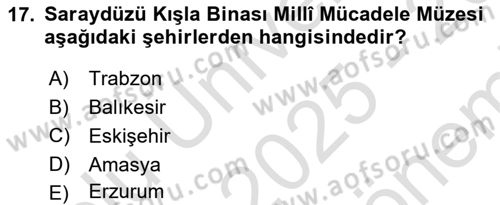 Milli Mücadele Tarihi Dersi 2025 - 2026 Yılı (Final) Dönem Sonu Sınav Soruları 17. Soru