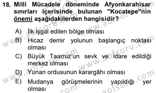Milli Mücadele Tarihi Dersi 2025 - 2026 Yılı (Final) Dönem Sonu Sınav Soruları 18. Soru