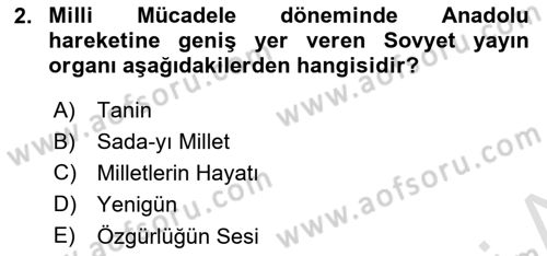 Milli Mücadele Tarihi Dersi 2025 - 2026 Yılı (Final) Dönem Sonu Sınav Soruları 2. Soru