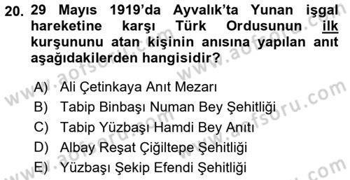 Milli Mücadele Tarihi Dersi 2025 - 2026 Yılı (Final) Dönem Sonu Sınav Soruları 20. Soru