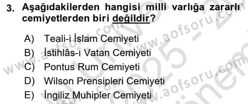 Milli Mücadele Tarihi Dersi 2025 - 2026 Yılı (Final) Dönem Sonu Sınav Soruları 3. Soru