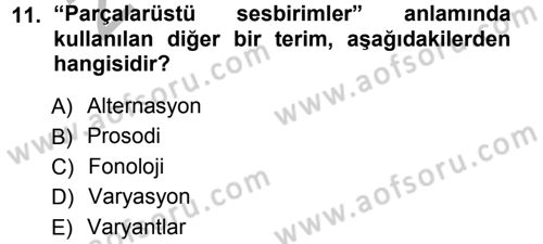 Türkçe Ses Bilgisi Dersi Ara Sınavı Deneme Sınav Soruları 11. Soru