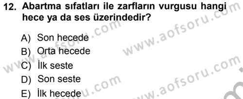 Türkçe Ses Bilgisi Dersi 2012 - 2013 Yılı (Vize) Ara Sınav Soruları 12. Soru