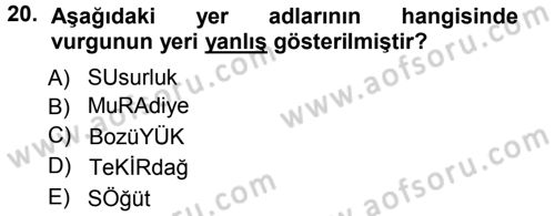 Türkçe Ses Bilgisi Dersi Ara Sınavı Deneme Sınav Soruları 20. Soru