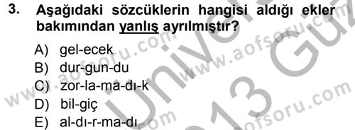 Türkçe Ses Bilgisi Dersi 2012 - 2013 Yılı (Vize) Ara Sınav Soruları 3. Soru