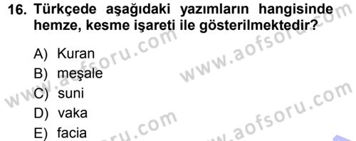 Türkçe Ses Bilgisi Dersi 2012 - 2013 Yılı (Final) Dönem Sonu Sınav Soruları 16. Soru