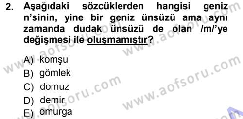 Türkçe Ses Bilgisi Dersi 2012 - 2013 Yılı (Final) Dönem Sonu Sınav Soruları 2. Soru