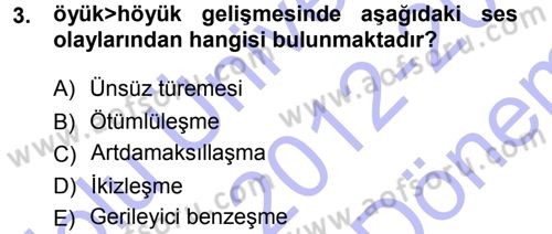 Türkçe Ses Bilgisi Dersi 2012 - 2013 Yılı (Final) Dönem Sonu Sınav Soruları 3. Soru