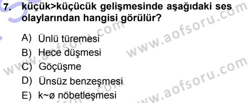 Türkçe Ses Bilgisi Dersi 2012 - 2013 Yılı (Final) Dönem Sonu Sınav Soruları 7. Soru