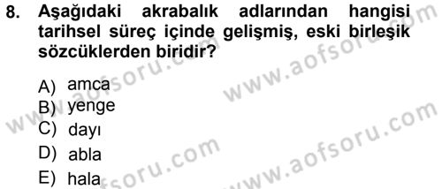 Türkçe Ses Bilgisi Dersi 2012 - 2013 Yılı (Final) Dönem Sonu Sınav Soruları 8. Soru