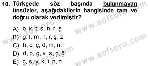 Türkçe Ses Bilgisi Dersi Ara Sınavı Deneme Sınav Soruları 10. Soru