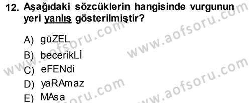 Türkçe Ses Bilgisi Dersi Ara Sınavı Deneme Sınav Soruları 12. Soru