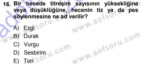 Türkçe Ses Bilgisi Dersi Ara Sınavı Deneme Sınav Soruları 16. Soru