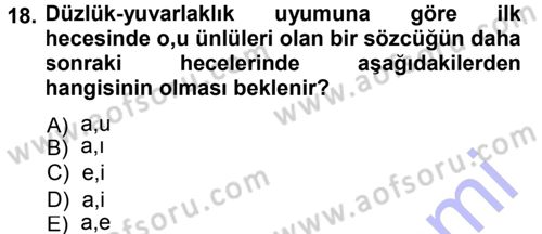 Türkçe Ses Bilgisi Dersi 2013 - 2014 Yılı (Vize) Ara Sınav Soruları 18. Soru
