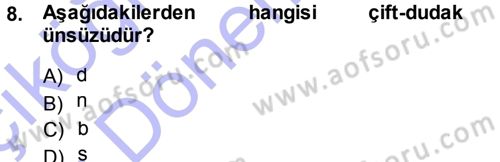 Türkçe Ses Bilgisi Dersi 2013 - 2014 Yılı (Vize) Ara Sınav Soruları 8. Soru