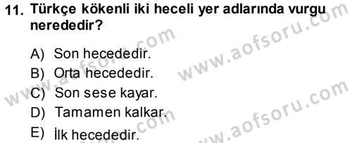 Türkçe Ses Bilgisi Dersi Ara Sınavı Deneme Sınav Soruları 11. Soru