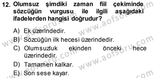 Türkçe Ses Bilgisi Dersi 2014 - 2015 Yılı (Vize) Ara Sınav Soruları 12. Soru