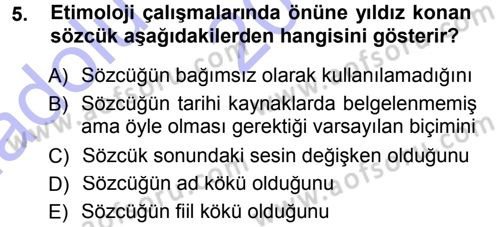 Türkçe Ses Bilgisi Dersi 2014 - 2015 Yılı (Vize) Ara Sınav Soruları 5. Soru