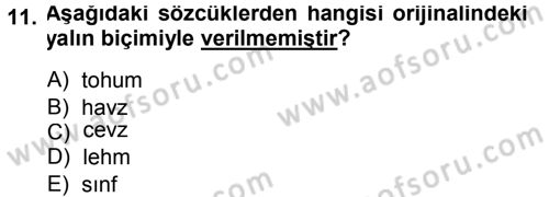 Türkçe Ses Bilgisi Dersi 2014 - 2015 Yılı (Final) Dönem Sonu Sınav Soruları 11. Soru