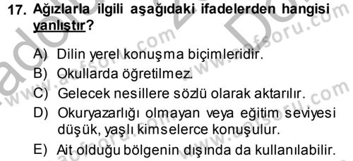 Türkçe Ses Bilgisi Dersi 2014 - 2015 Yılı (Final) Dönem Sonu Sınav Soruları 17. Soru