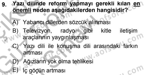 Türkçe Ses Bilgisi Dersi 2014 - 2015 Yılı (Final) Dönem Sonu Sınav Soruları 9. Soru