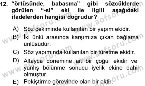 Türkçe Ses Bilgisi Dersi Ara Sınavı Deneme Sınav Soruları 12. Soru