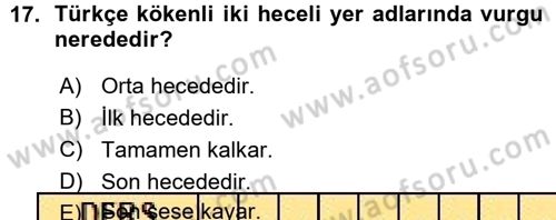 Türkçe Ses Bilgisi Dersi 2015 - 2016 Yılı (Vize) Ara Sınav Soruları 17. Soru
