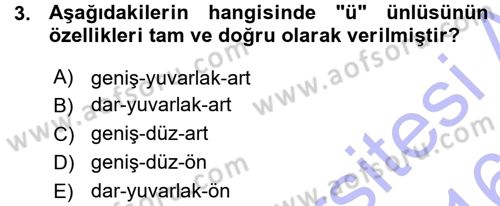 Türkçe Ses Bilgisi Dersi Ara Sınavı Deneme Sınav Soruları 3. Soru