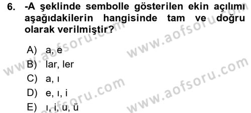 Türkçe Ses Bilgisi Dersi 2015 - 2016 Yılı (Vize) Ara Sınav Soruları 6. Soru