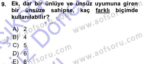 Türkçe Ses Bilgisi Dersi 2015 - 2016 Yılı (Vize) Ara Sınav Soruları 9. Soru