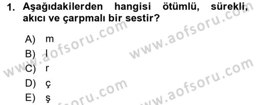 Türkçe Ses Bilgisi Dersi 2015 - 2016 Yılı (Final) Dönem Sonu Sınav Soruları 1. Soru