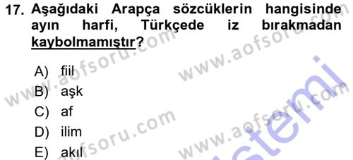 Türkçe Ses Bilgisi Dersi 2015 - 2016 Yılı (Final) Dönem Sonu Sınav Soruları 17. Soru