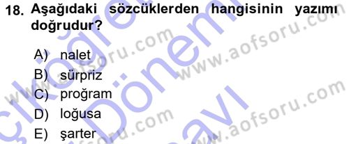 Türkçe Ses Bilgisi Dersi 2015 - 2016 Yılı (Final) Dönem Sonu Sınav Soruları 18. Soru