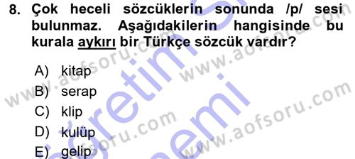 Türkçe Ses Bilgisi Dersi 2015 - 2016 Yılı (Final) Dönem Sonu Sınav Soruları 8. Soru
