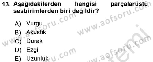 Türkçe Ses Bilgisi Dersi 2016 - 2017 Yılı (Vize) Ara Sınav Soruları 13. Soru