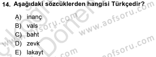 Türkçe Ses Bilgisi Dersi Ara Sınavı Deneme Sınav Soruları 14. Soru
