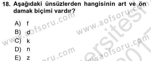 Türkçe Ses Bilgisi Dersi 2016 - 2017 Yılı (Vize) Ara Sınav Soruları 18. Soru