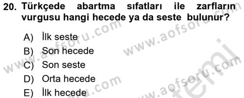 Türkçe Ses Bilgisi Dersi Ara Sınavı Deneme Sınav Soruları 20. Soru