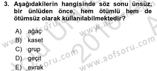 Türkçe Ses Bilgisi Dersi Ara Sınavı Deneme Sınav Soruları 3. Soru