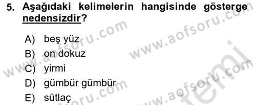 Türkçe Ses Bilgisi Dersi Ara Sınavı Deneme Sınav Soruları 5. Soru