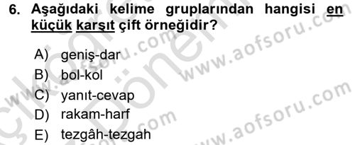 Türkçe Ses Bilgisi Dersi 2016 - 2017 Yılı (Vize) Ara Sınav Soruları 6. Soru
