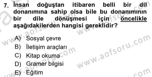 Türkçe Ses Bilgisi Dersi Ara Sınavı Deneme Sınav Soruları 7. Soru