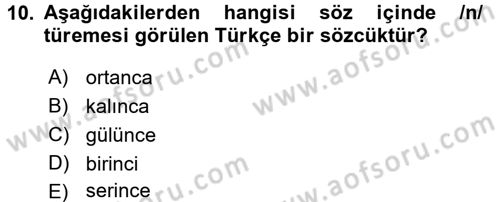 Türkçe Ses Bilgisi Dersi 2016 - 2017 Yılı (Final) Dönem Sonu Sınav Soruları 10. Soru
