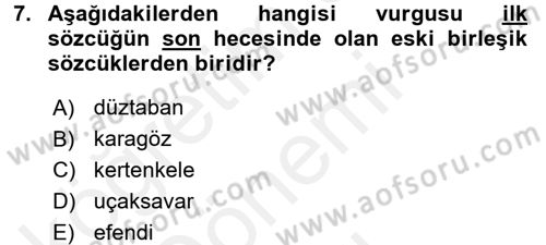 Türkçe Ses Bilgisi Dersi 2016 - 2017 Yılı (Final) Dönem Sonu Sınav Soruları 7. Soru