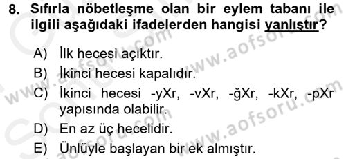 Türkçe Ses Bilgisi Dersi 2016 - 2017 Yılı (Final) Dönem Sonu Sınav Soruları 8. Soru