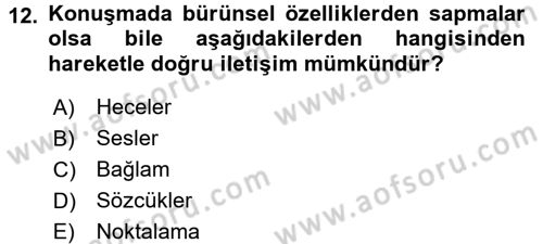 Türkçe Ses Bilgisi Dersi Ara Sınavı Deneme Sınav Soruları 12. Soru
