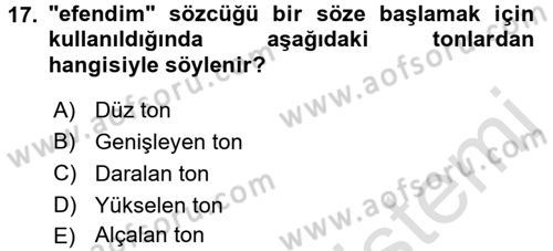 Türkçe Ses Bilgisi Dersi Ara Sınavı Deneme Sınav Soruları 17. Soru